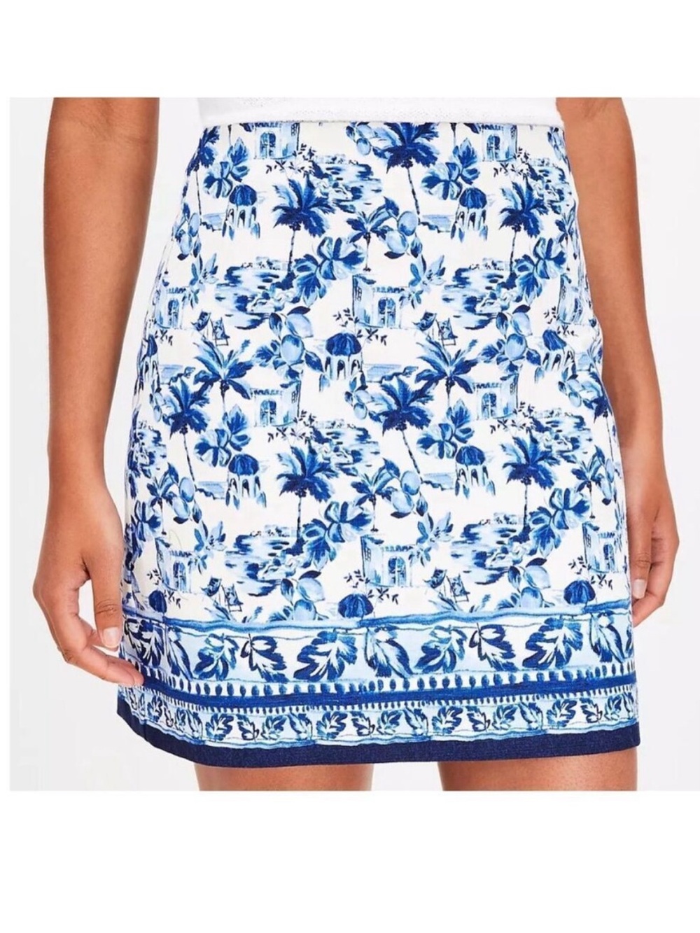 LOFT Corfu Blue & White Tropical Border Mini Skirt